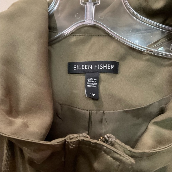 EILEEN FISHER Army Green Drawstring Waist Hooded Jacket Fully Lined Size S - Picture 3 of 8